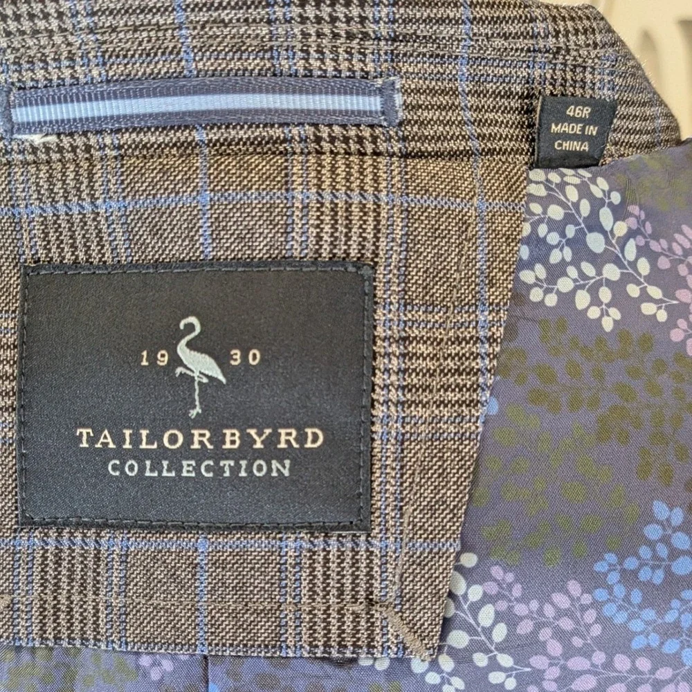TailorByrd Collection Mens 46R Gray Blue Glen Plaid Sport Coat Blazer 2 Button‎